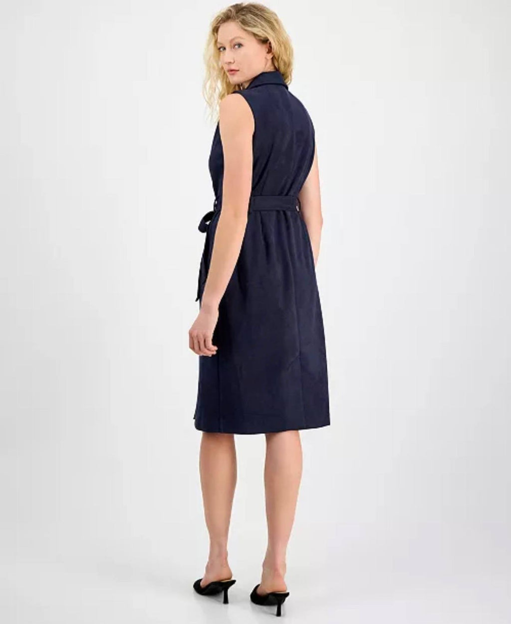 Julia Jordan Faux‑Suede Sash‑Belt Notch‑Lapel Dress – Navy – NWT – Sizes 2–16