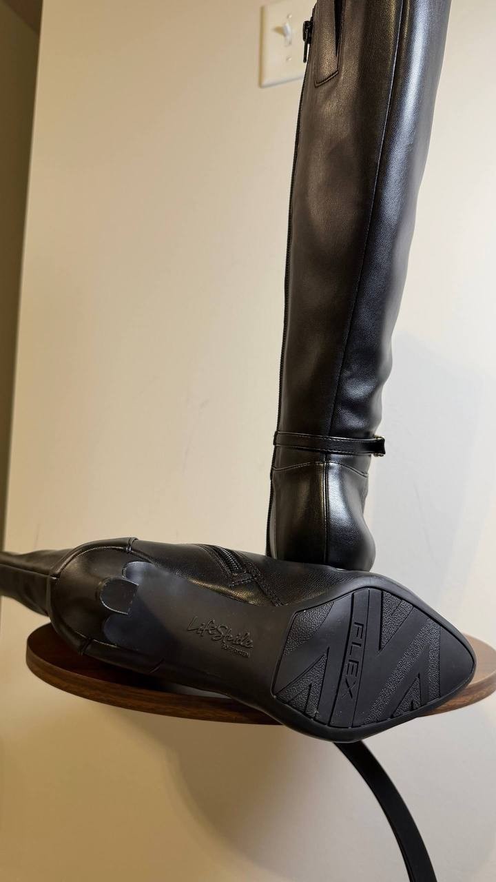 LifeStride Guild Boots Size 5M Black Fabric Knee‑High Almond Toe NIB msrp$129