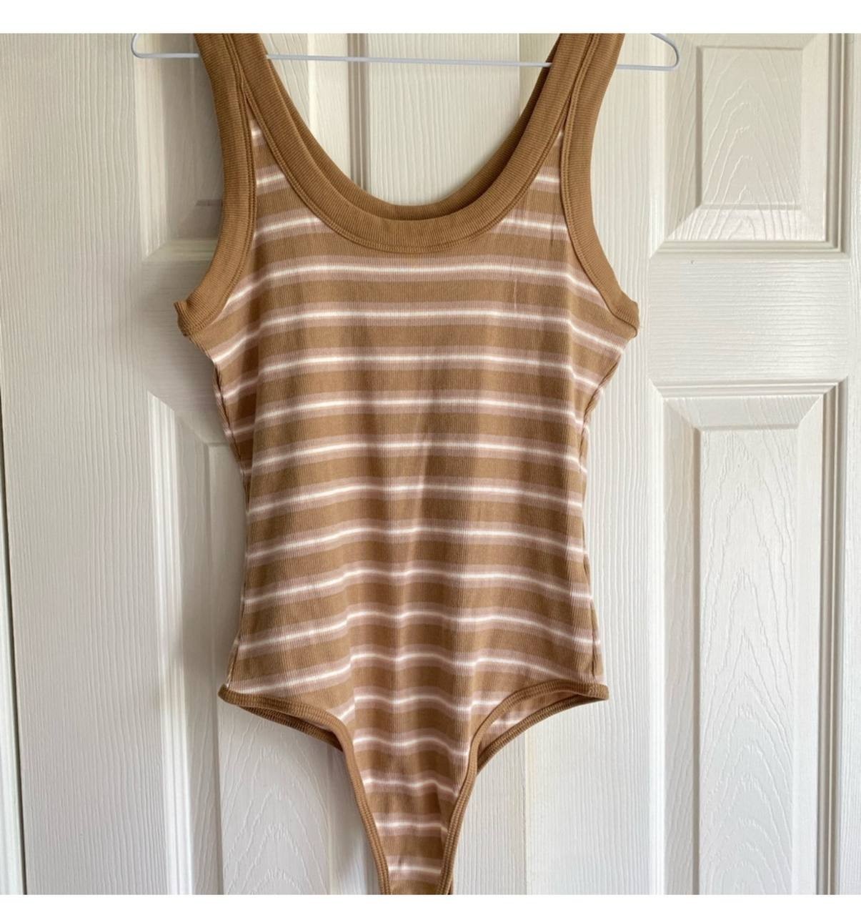 Steve Madden Striped Tank Top Beige Cropped Sleeveless Women's M Casual