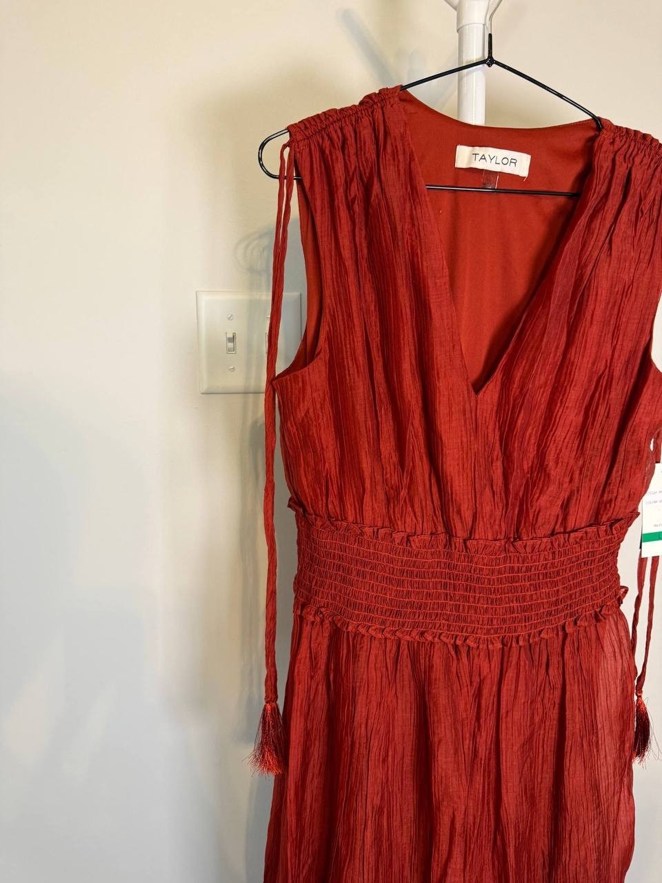 Taylor V‑Neck Handkerchief‑Hem Dress – Size L – NWT