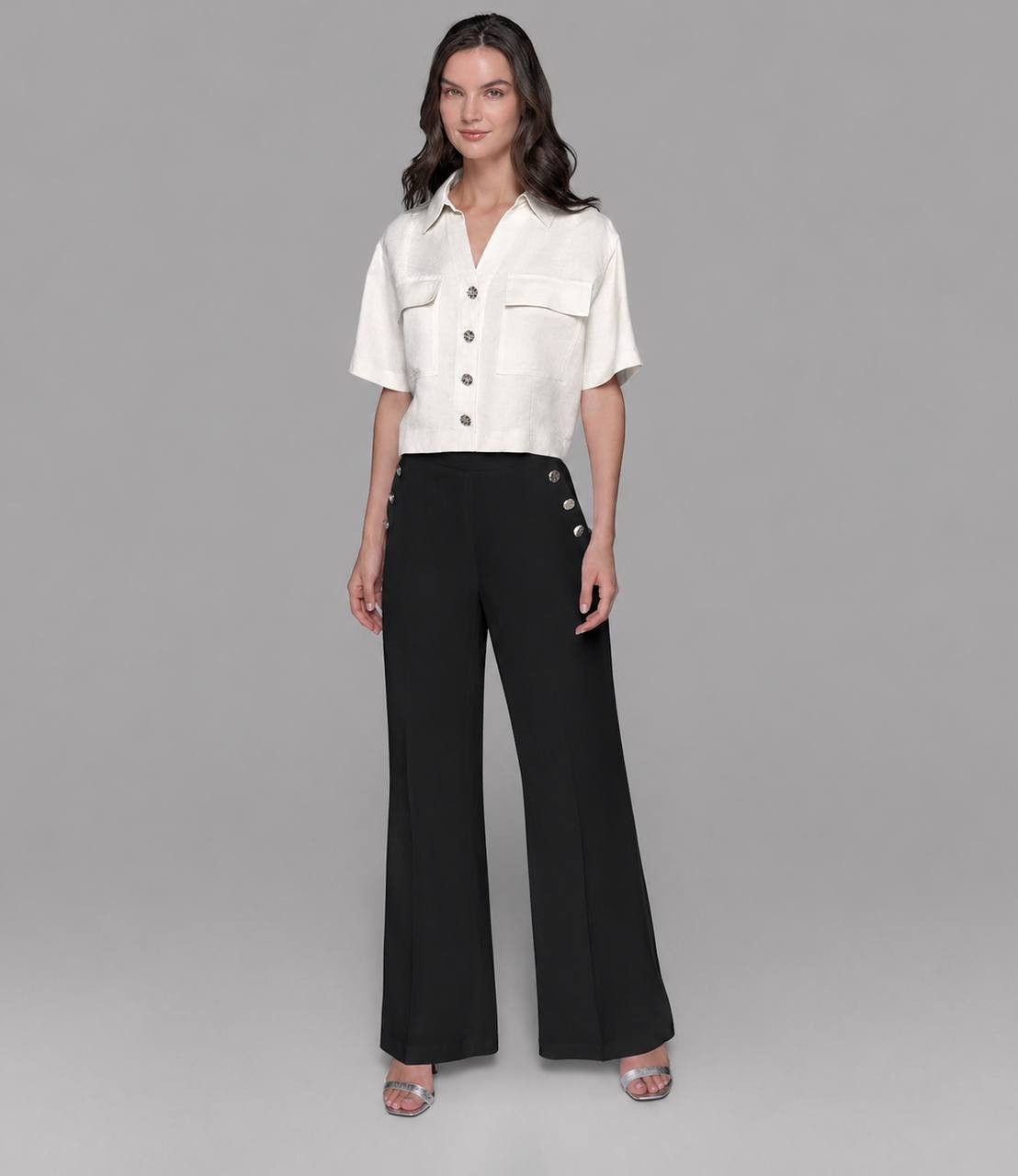 Karl Lagerfeld Paris Short-Sleeve Button Shirt White Size M NWOT $129